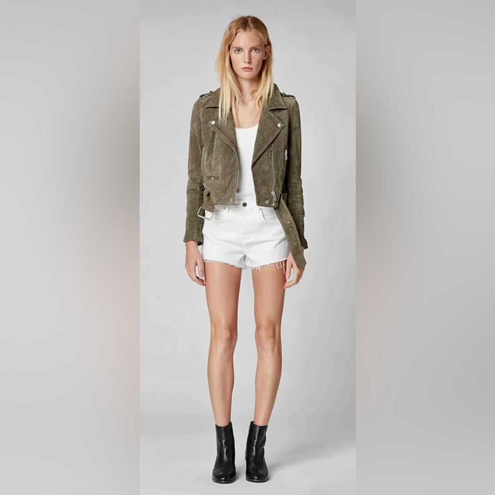 Sl8 Olive Suede Moto Jacket Size Small.
